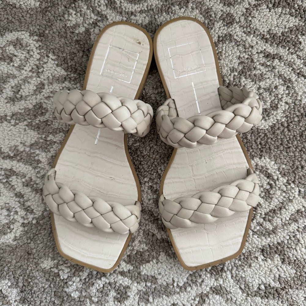 Dolce Vita White Indy Braided Double Band Slide Flat Sandals, 6.5